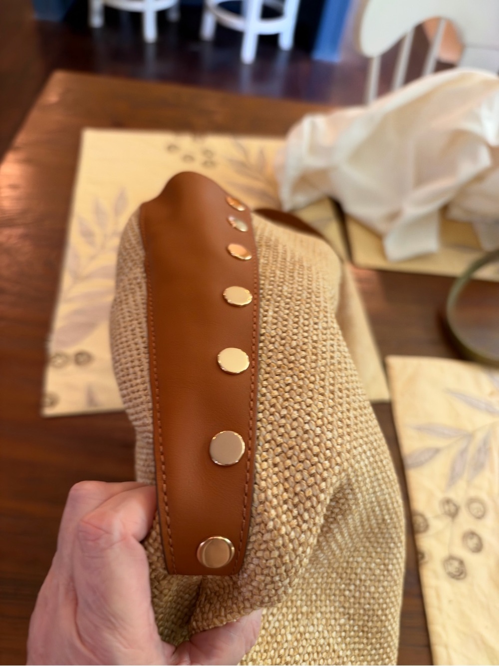 Hammitt Woven Straw Shoulder Bag in Tan with Brown Leather Trim - Picture 7 of 11